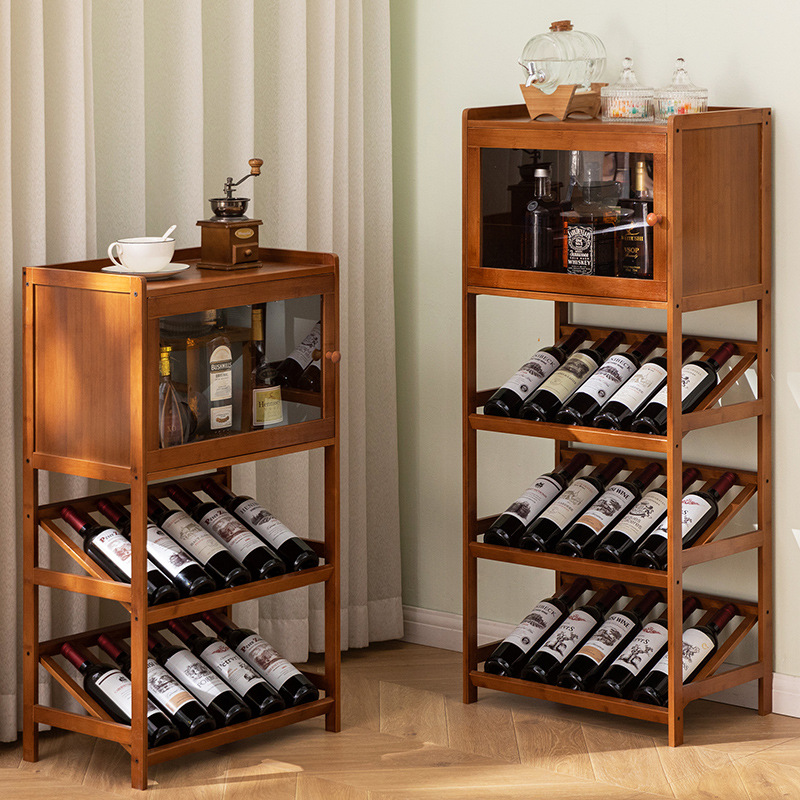 Home Bar Shelves - 固体竹ワインラック 3/4 段フロア自立型ストレージワインホルダーディスプレイぐらつき防止棚キッチンバー用