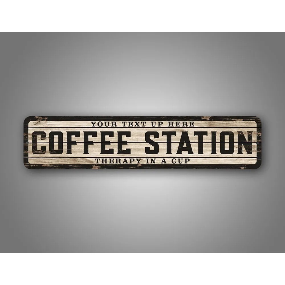 Home Bar Cafe - カスタムテキストロゴ入り風化木製サイン 4x16インチ、カップに入ったセラピー効果のあるコーヒーの香りのコーヒー台プレート、家庭用キッチンバーカフェの壁飾り