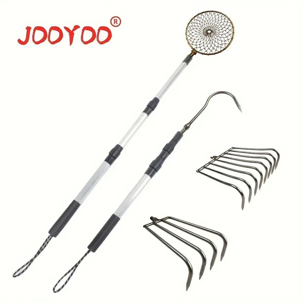 Ice Pick Pick - JOOYOO 伸縮式アルミ釣竿 格納式ハロースペードフック、アイススクープ、ステンレススチールビーチシェルレーキ付き 1本
