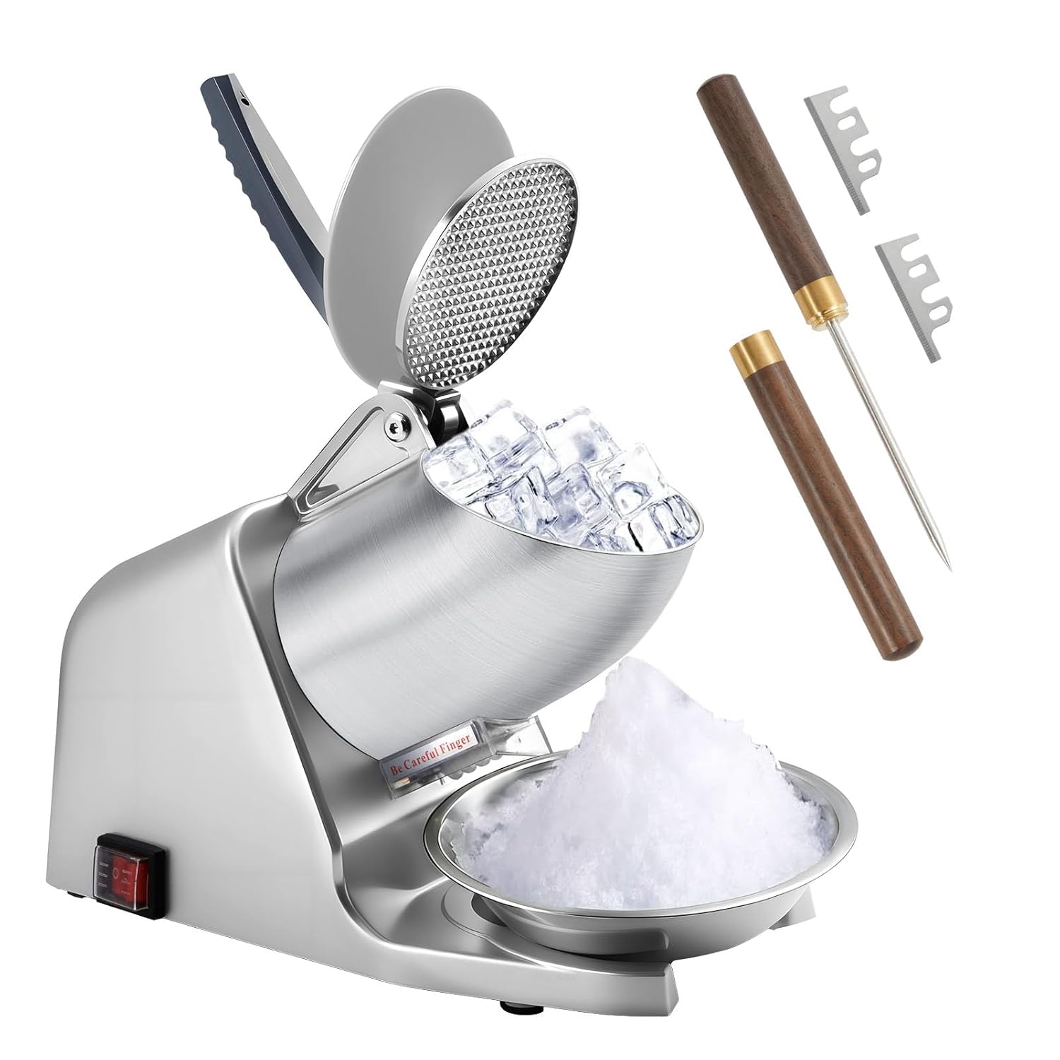 Ice Pick Pick - 186lbs/h デュアルブレード製氷機、予備ブレードとアイスピック付き、家庭用および業務用300W電動アイスクラッシャー