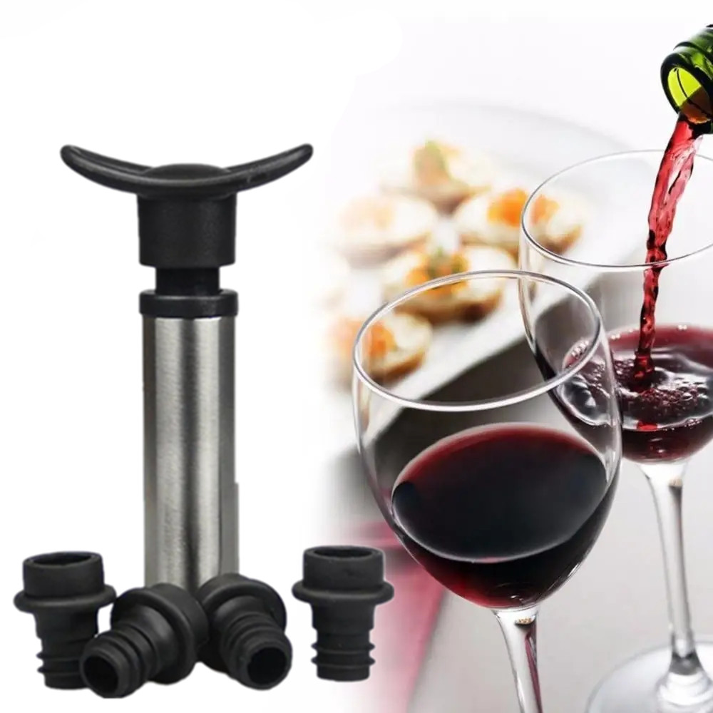 Wine Preservation Pump - ワインボトル用シリコンキャップ,真空ポンプ付きワインボトルストッパー,さまざまな色
