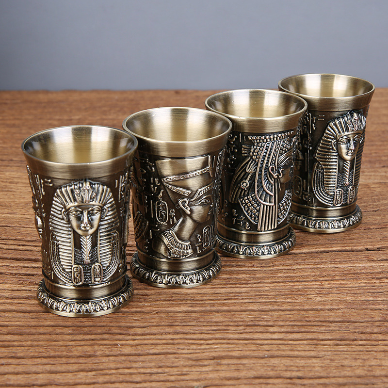 Old Fashioned Glass - ヴィンテージメタルegyptianガラス,クリエイティブなワインカップ,パーソナライズされたガラス,ボトル用飲料バーギフト,40ml, 1個
