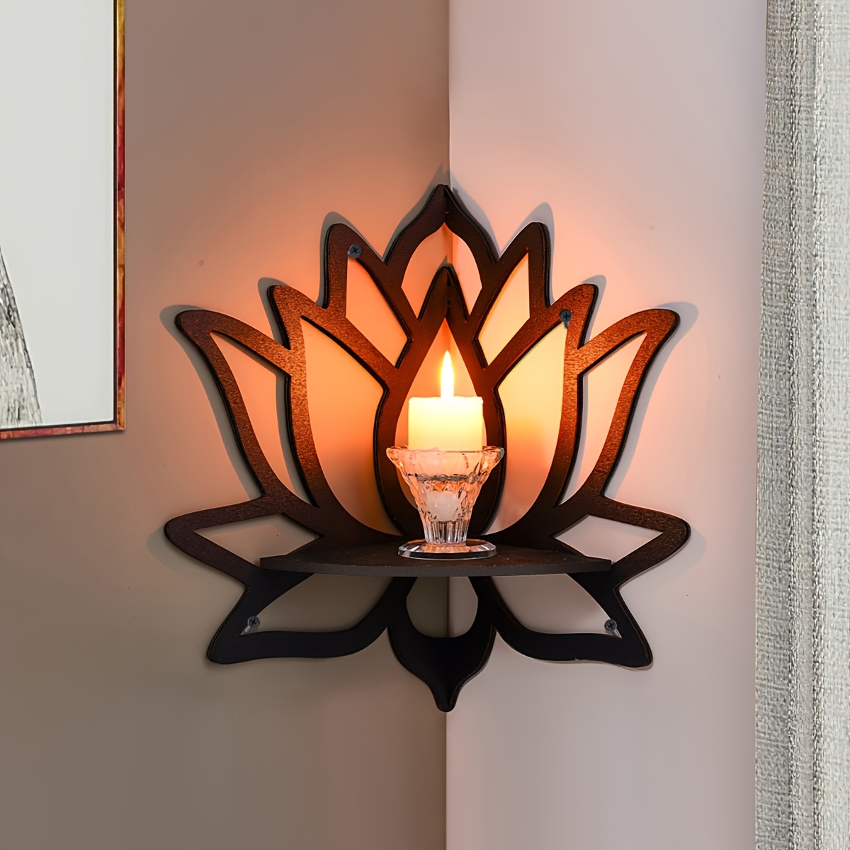 Home Bar Shelves - 蓮の花の形をしたフローティングシェルフ、中空フラワーウォールマウントコーナーシェルフ、寝室やリビングルーム用の装飾的な壁掛けディスプレイラック