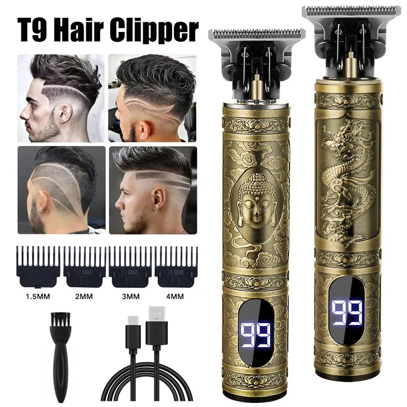 Home Barber - T9 ヘアトリマー男性用ホーム DIY コードレス電気バリカン USB 高速充電ヴィンテージ理髪シェーバー簡単ヘアカットマシン