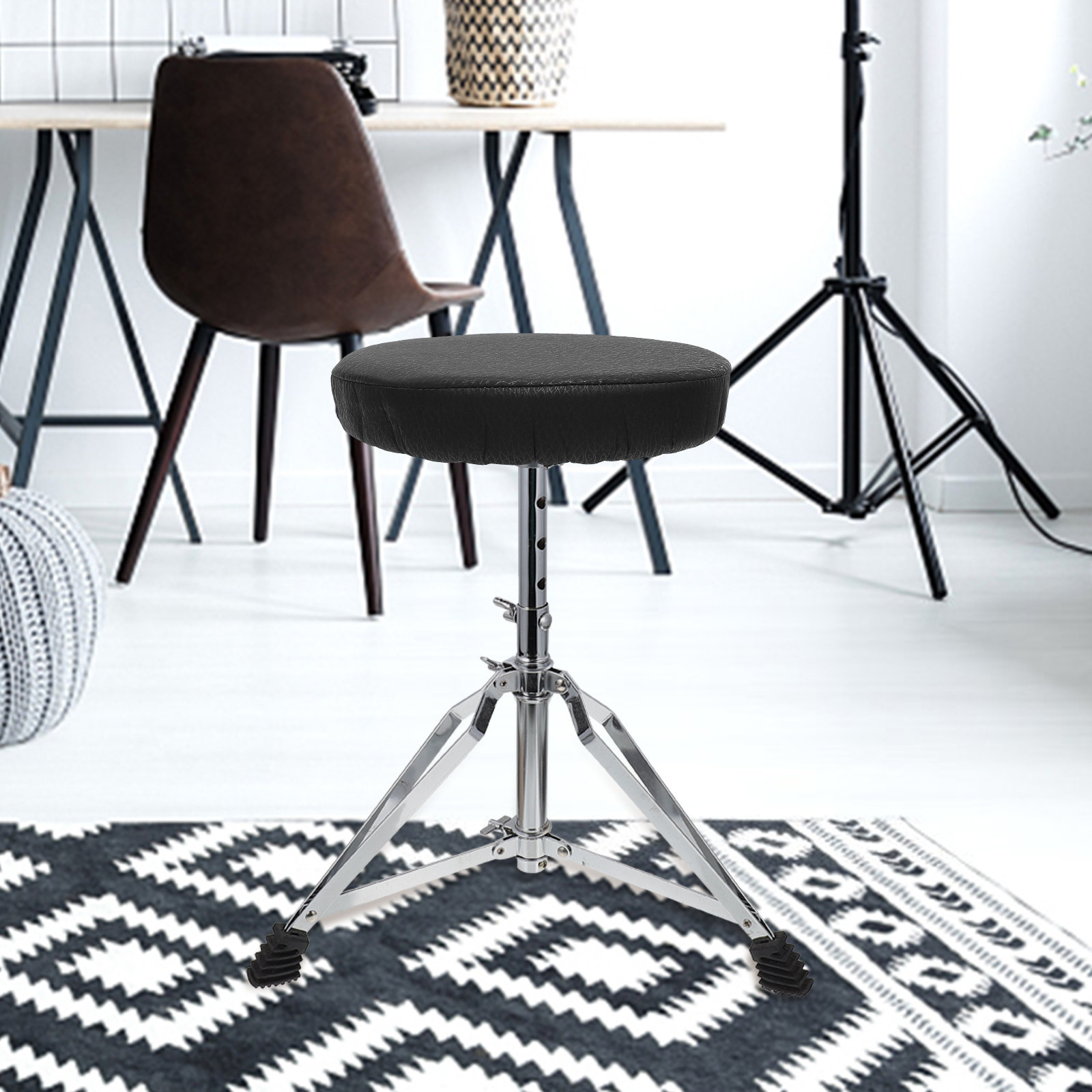 Home Bar Stools - スーパーラウンドスツールカバー ブラック コットンポリエステル製 伸縮性スポンジクッション 滑り止め裏地付き バー、カフェ、オフィス、家庭用丸椅子用