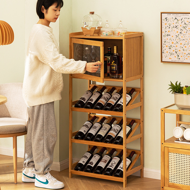 固体竹ワインラック 3/4 段フロア自立型ストレージワインホ - Home Bar Shelves のレビューと価格