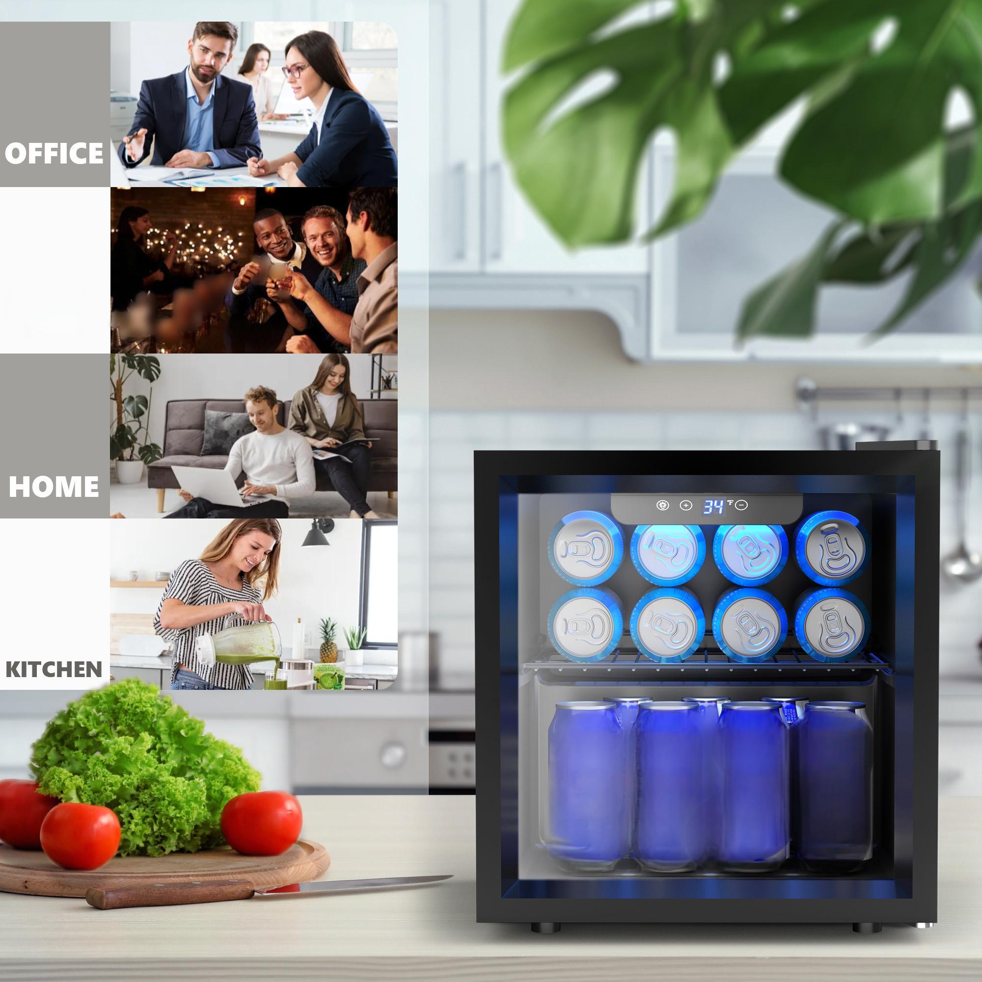 EKOJUCE ガラス扉ミニ冷蔵庫、調整可能な棚と青色LED - Home Bar And Fridge のレビューと価格