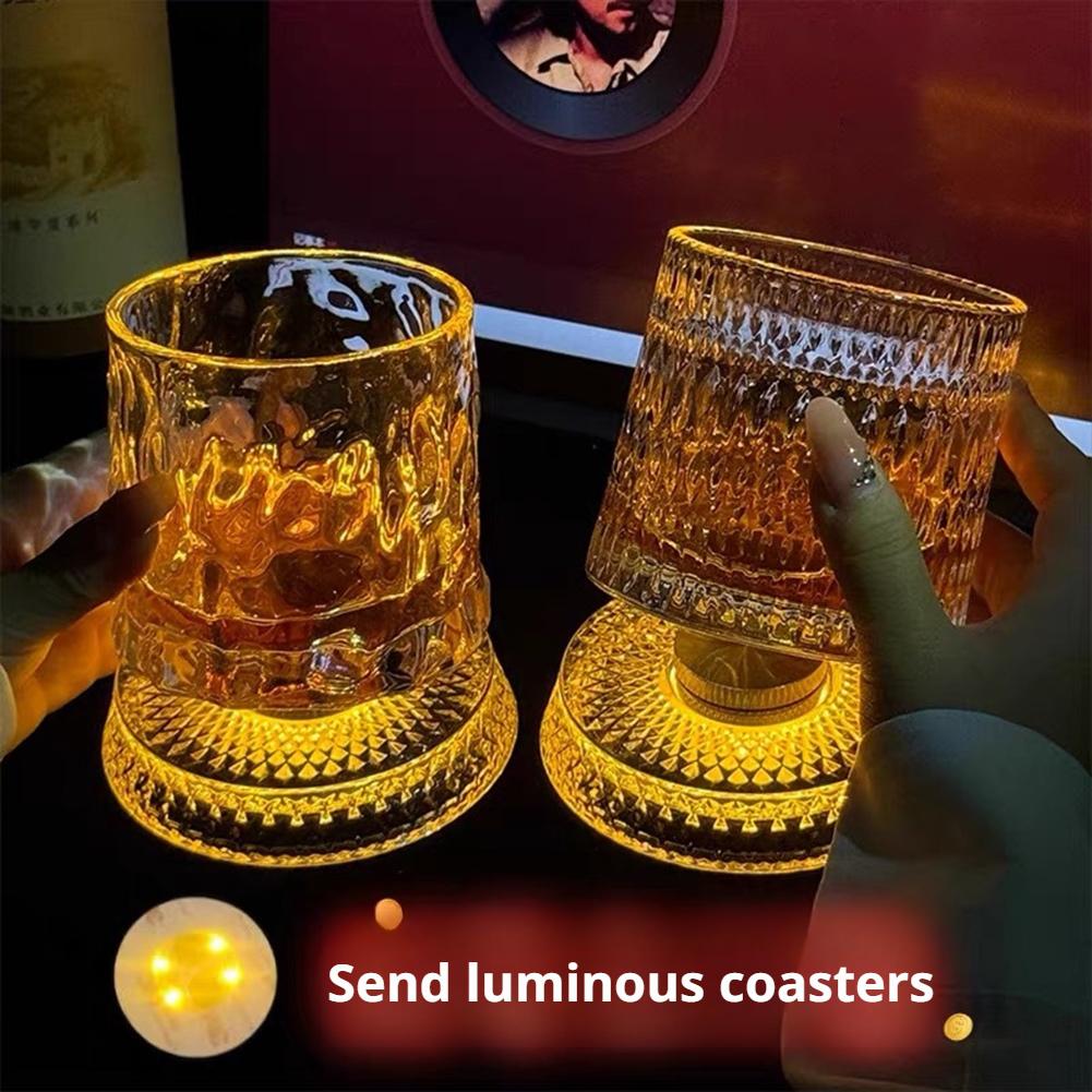 360 °   LEDライト付き回転式ウイスキーグラス、回転 - Old Fashioned Glass のレビューと価格