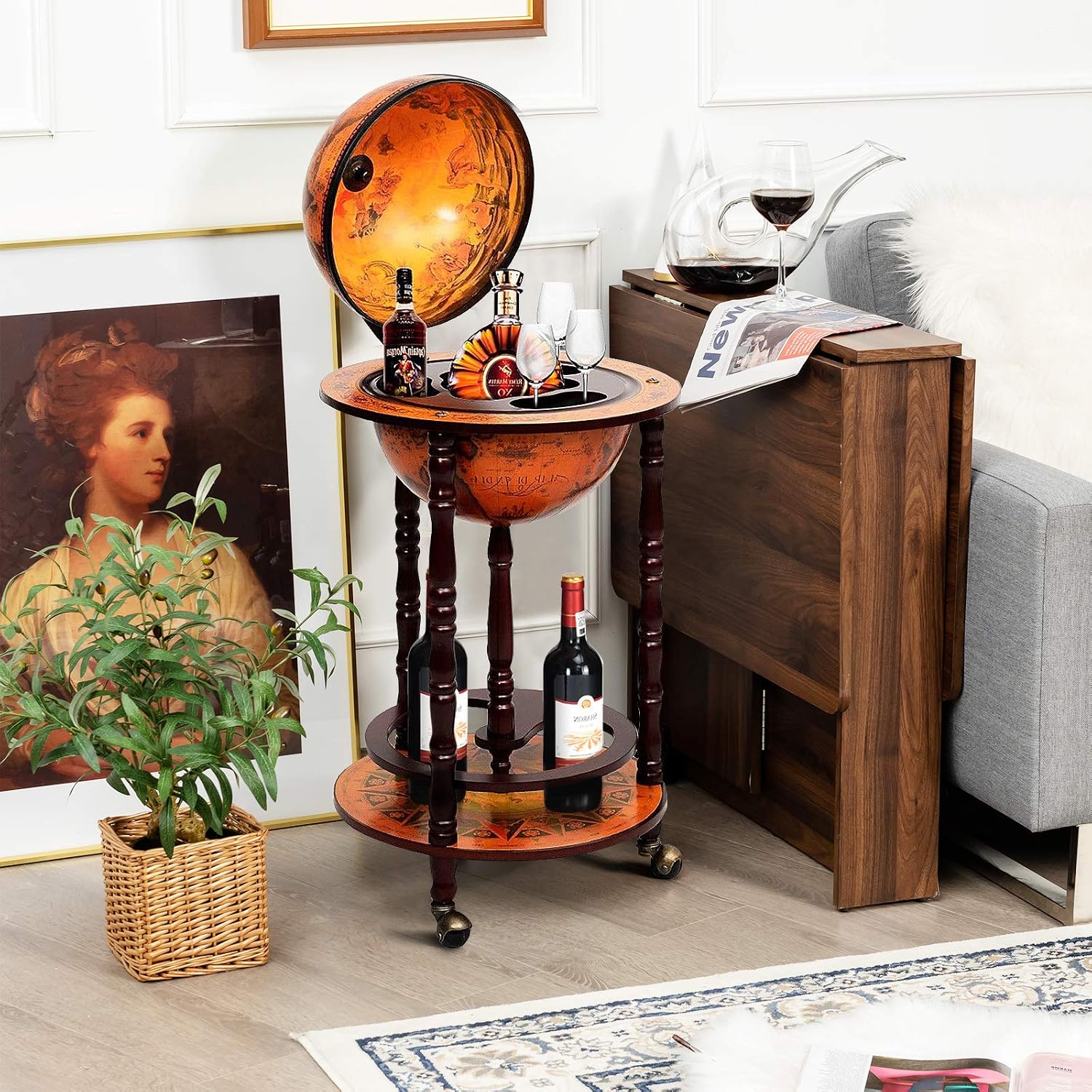 グローブバーカート、リキュールバーキャビネット、回転式ホイー - Home Bar Shelves のレビューと価格