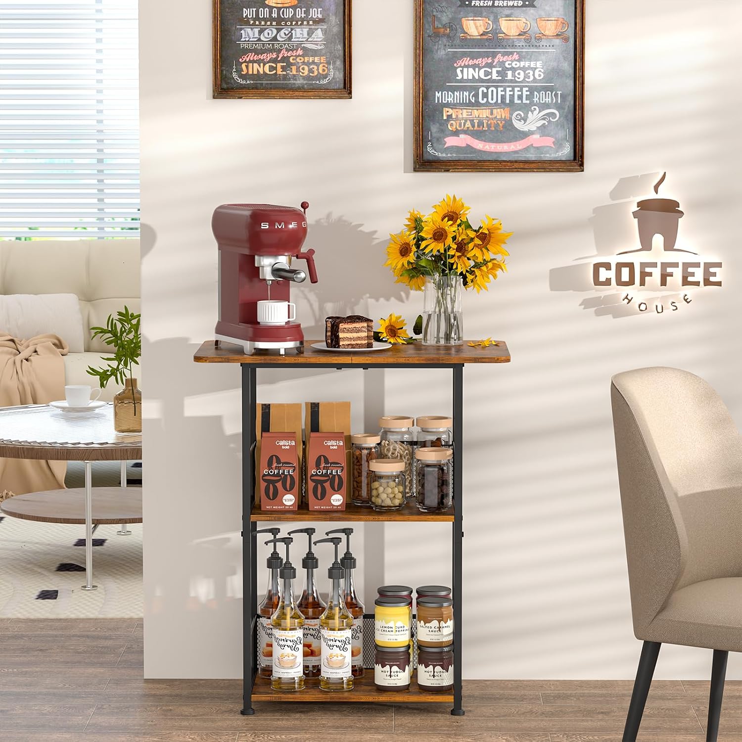 ミニフロアスタンド型コーヒーバーシェルフ、3段小型コーヒーテ - Home Bar Shelves のレビューと価格