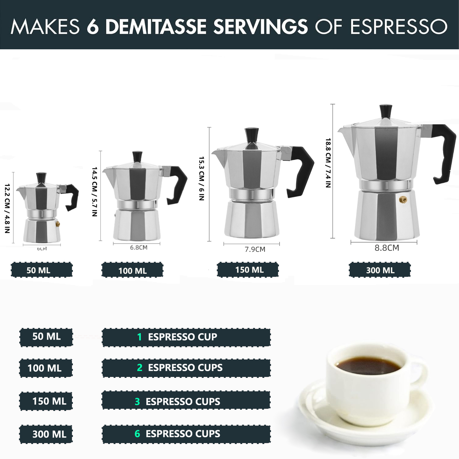 クラシックなアルミ製モカポット 50-300ML 家庭用コン - Home Barista のレビューと価格