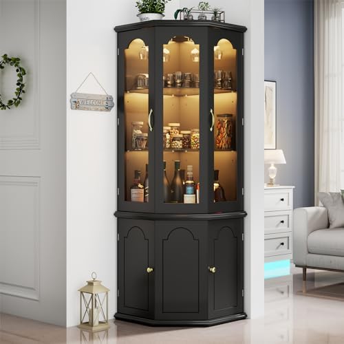 コーナーバーキャビネット（LEDライト付き）、強化ガラス扉と - Home Bar Shelves のレビューと価格