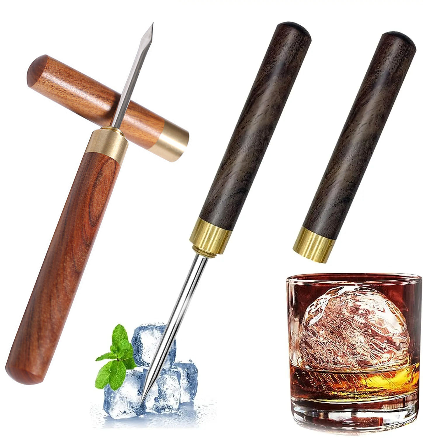 2個入りアイスピック、氷割り用、黒檀ハンドルと安全カバー付き - Ice Pick Pick のレビューと価格