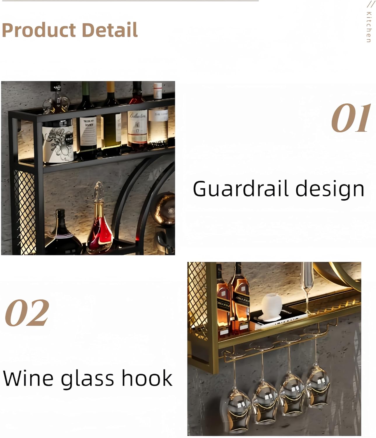黒色の金属製壁掛けワイン収納棚、グラスホルダー付き、大容量の - Home Bar Shelves のレビューと価格