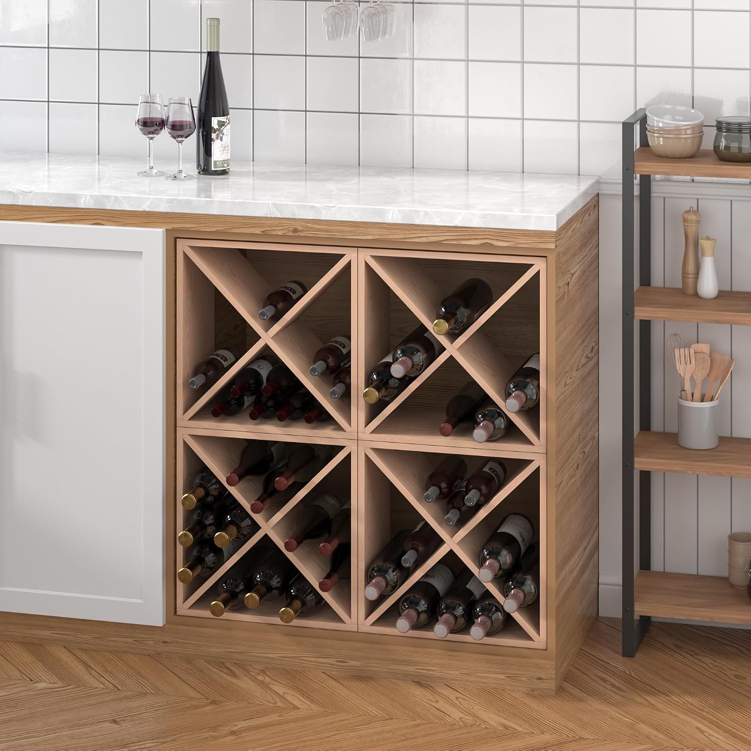 96本収納ワインラック、カウンター用ワイン収納キューブ、自立 - Home Bar Shelves のレビューと価格