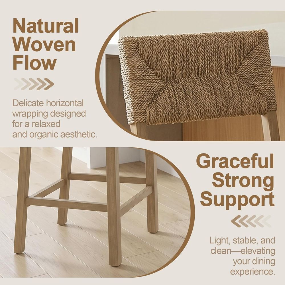 天然海草製背もたれ付きバースツール2個セット、風化木仕上げ、 - Home Bar Stools のレビューと価格