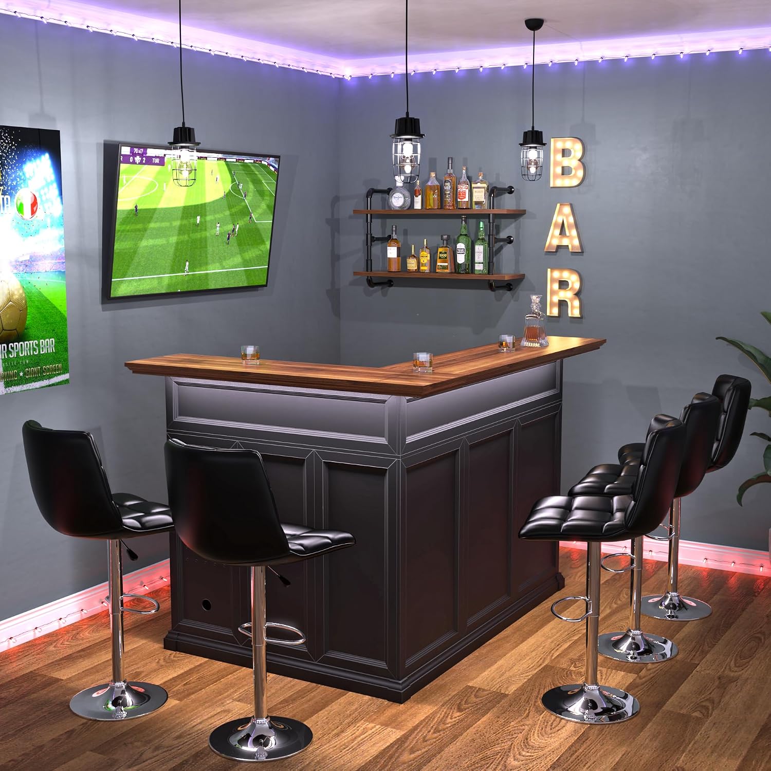 L字型ホームバーキャビネット（冷蔵庫スペース付き）、大型地下 - Home Bar And Fridge のレビューと価格