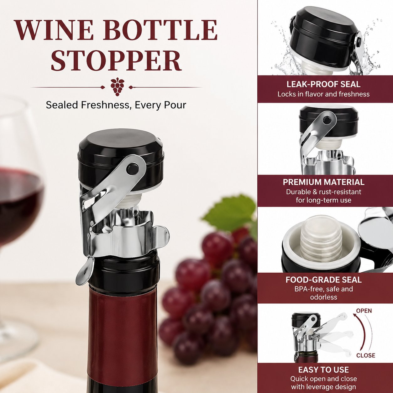 Cabilock 3 個ステンレス鋼ボトルシーラープレミアム - Wine Preservation Pump のレビューと価格